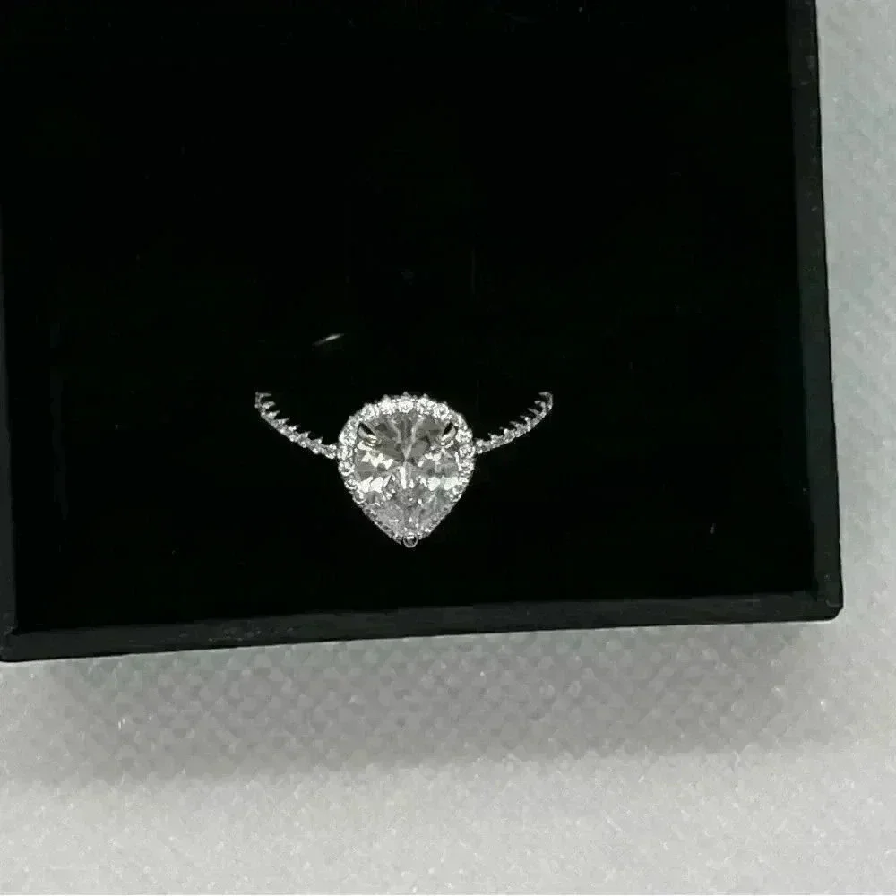 Pear shaped halo Diamond ring 925 sterling silver